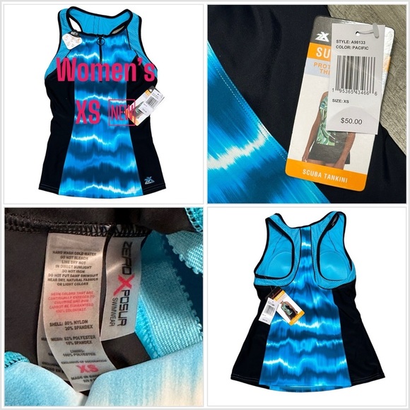 Women’s Zeroxposur XS Zipper Padded UPF Swim Swimwear Tank Top Aqua Blue NWT - Picture 1 of 10